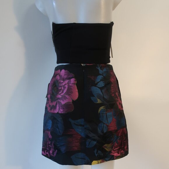 NWT Rachel Rachel Roy Black, Blue, Purple Floral Strapless Top & Skirt Set 0 - Picture 6 of 8